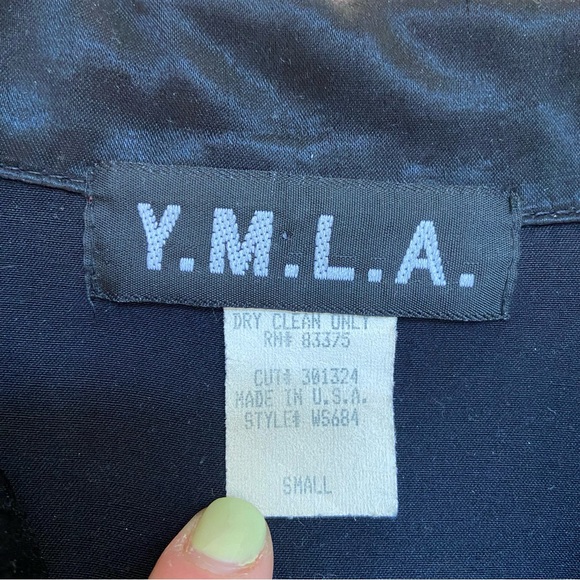 Vintage Y.M.L.A Men’s Baggy Satin Black Button Up Size Small - Picture 7 of 8